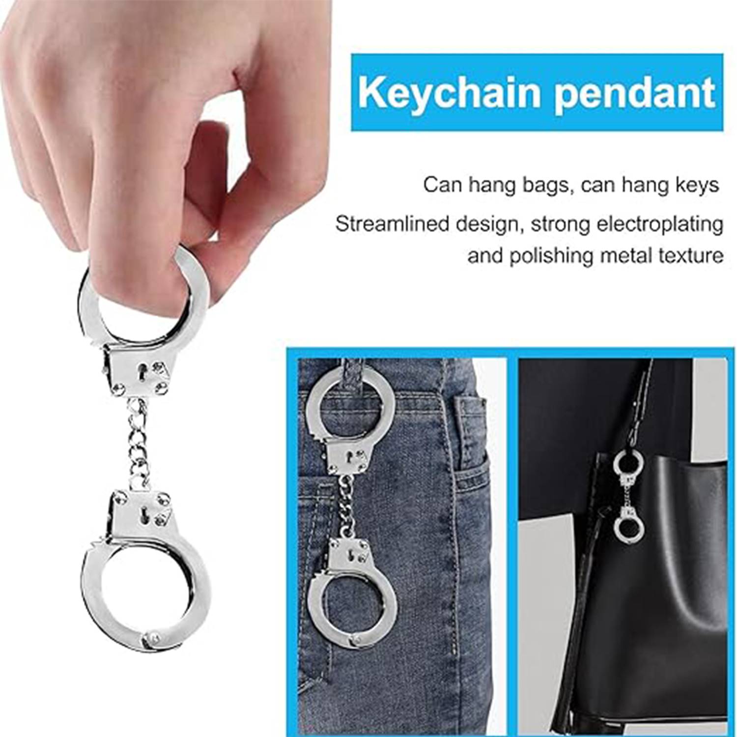 2 Pcs Mini Handcuffs Metal Keychain 2