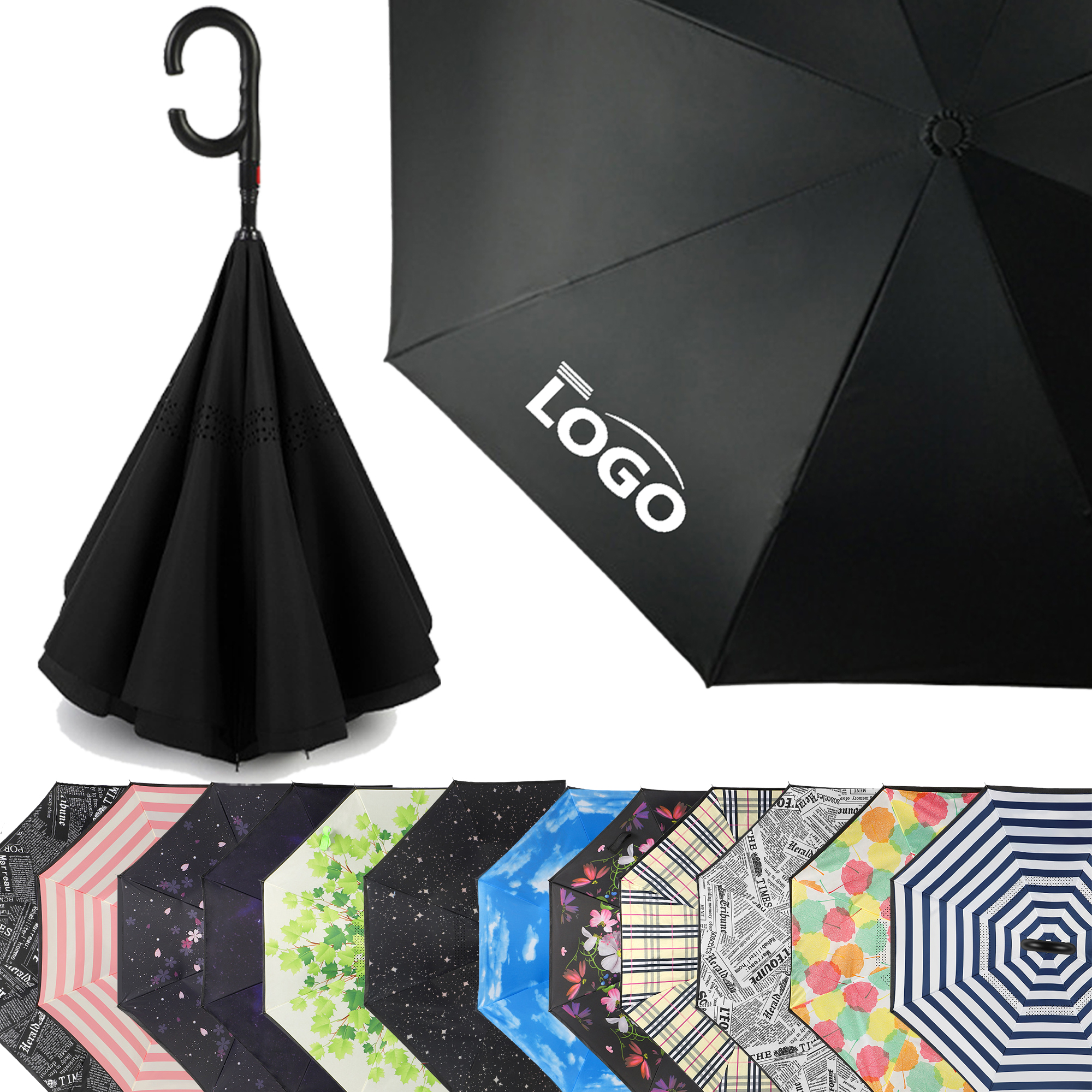 Fold C-Shaped Handle Reverse Umbrella Inverted Double Layer 5