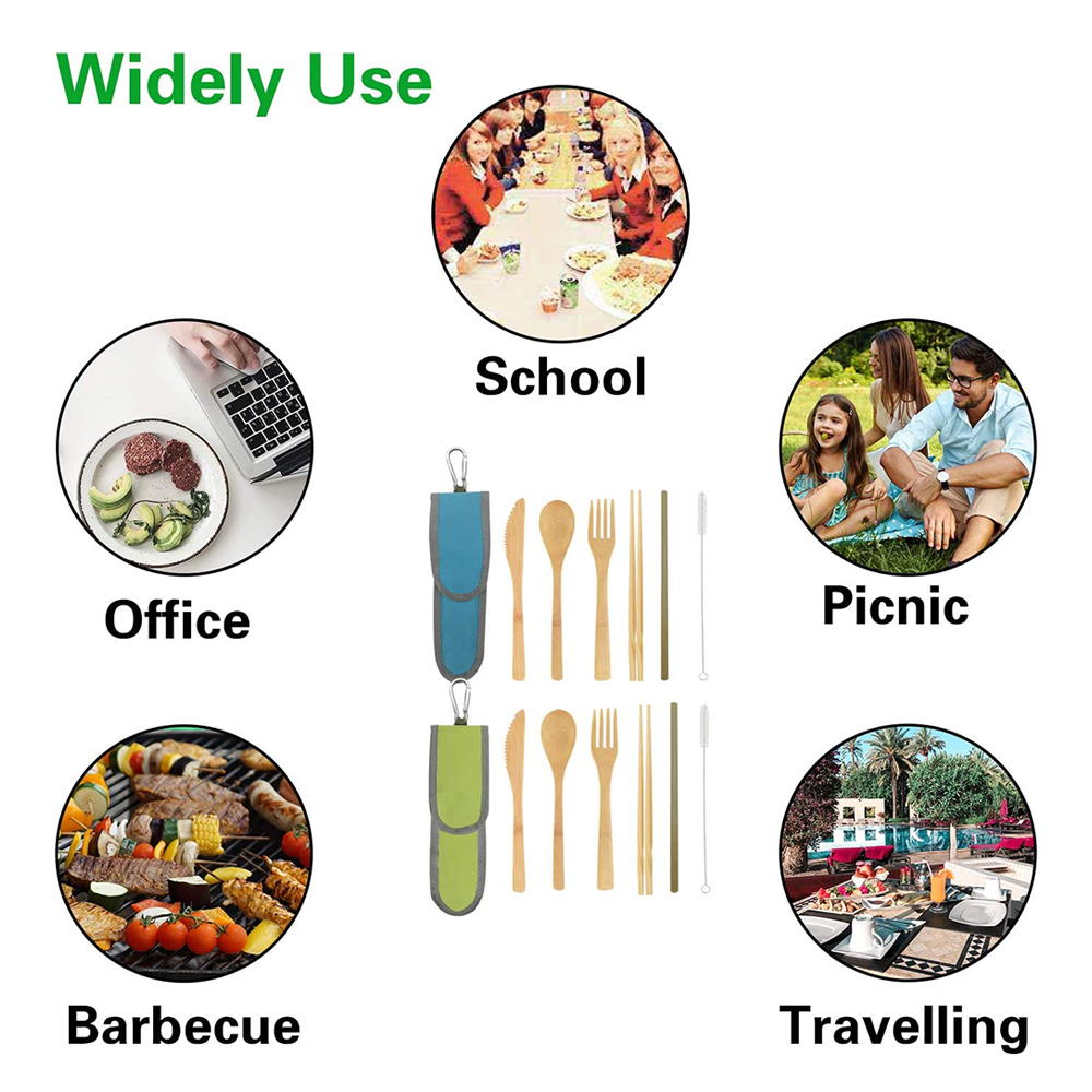 Bamboo Travel Tableware Set With Carrying Case 2
