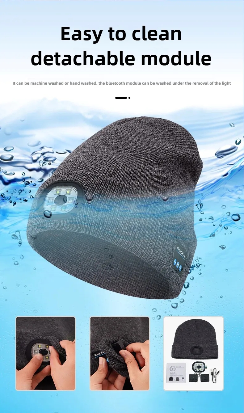 Bluetooth Beanie with LED Lights and Speakers - Rechargeable Unisex Winter Tech Hat 3