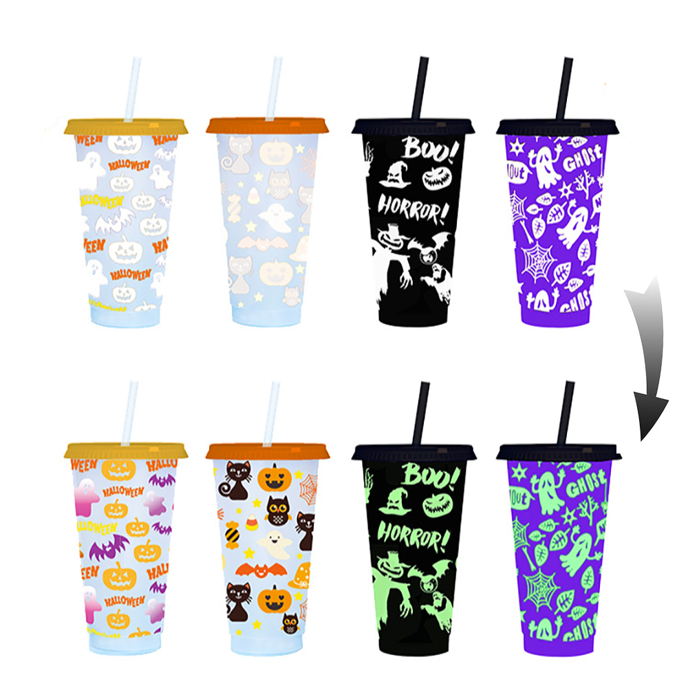 710ML Halloween Color Plastic Cup Temperature Sensitive Water Bottle