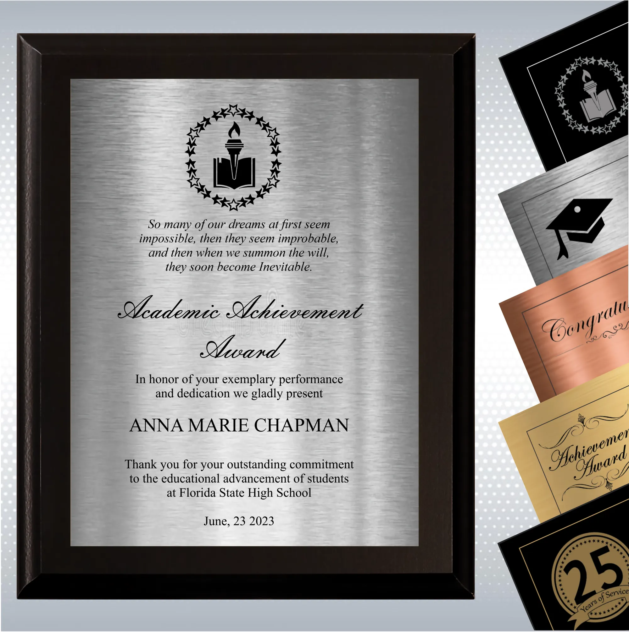 Black Matte Plaque Academic Achievement Award 15
