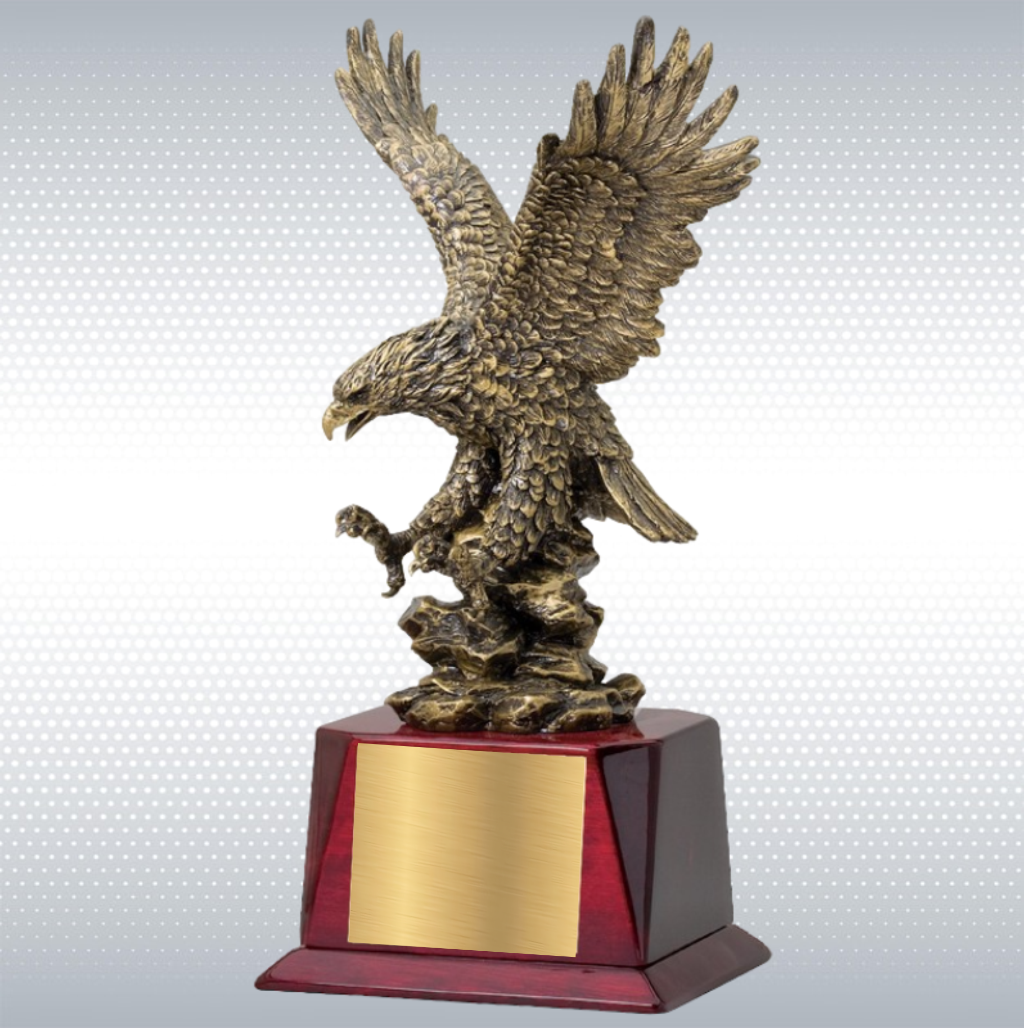 12" Antique Gold Landing Eagle Trophy Award on Rosewood Base 12