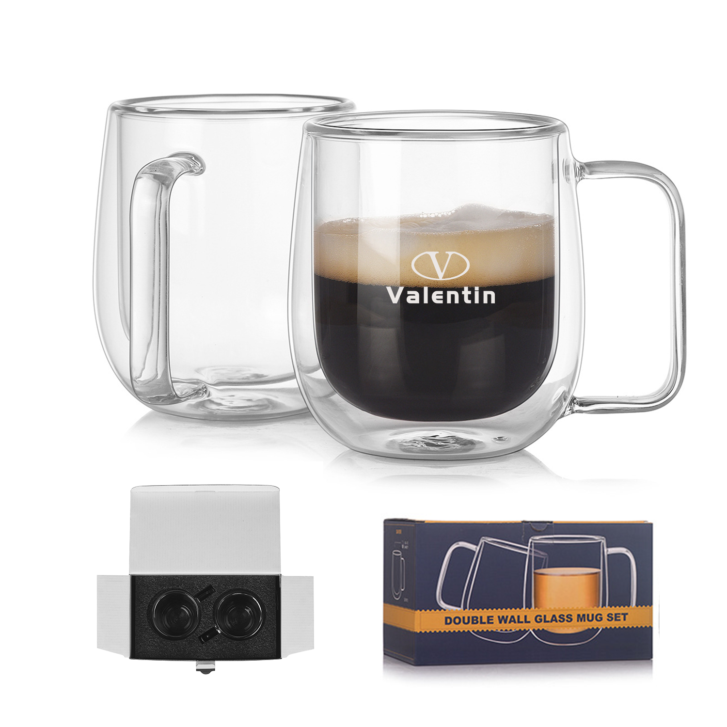 8.5 Oz Double Wall Insulated Glasses Espresso Mugs Set 2