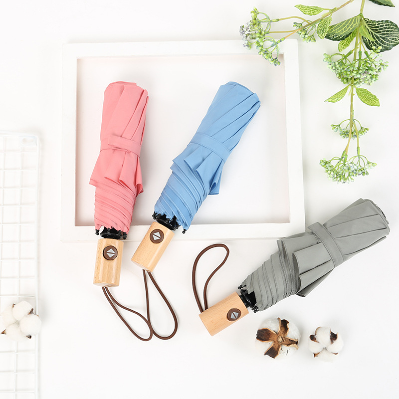 Automatic Compact Umbrella with Wooden Handle 1