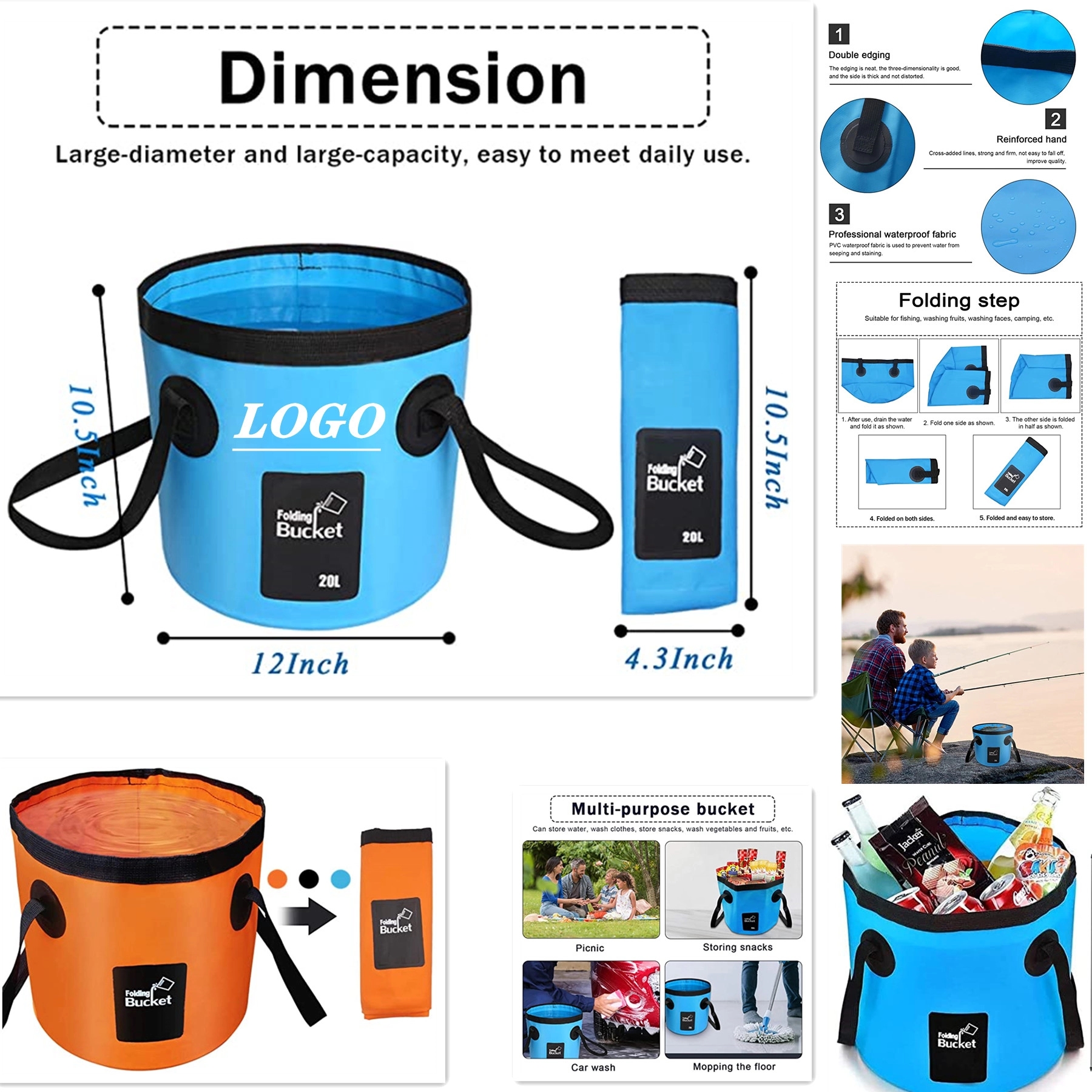 20L Foldable Waterproof Bucket 2