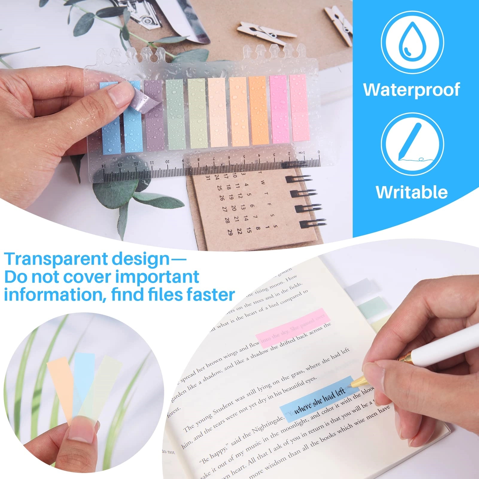 3 PCS Sticky Note Tabs Ruler with Pen Set 3