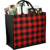Buffalo Plaid Printed Jute Tote 30