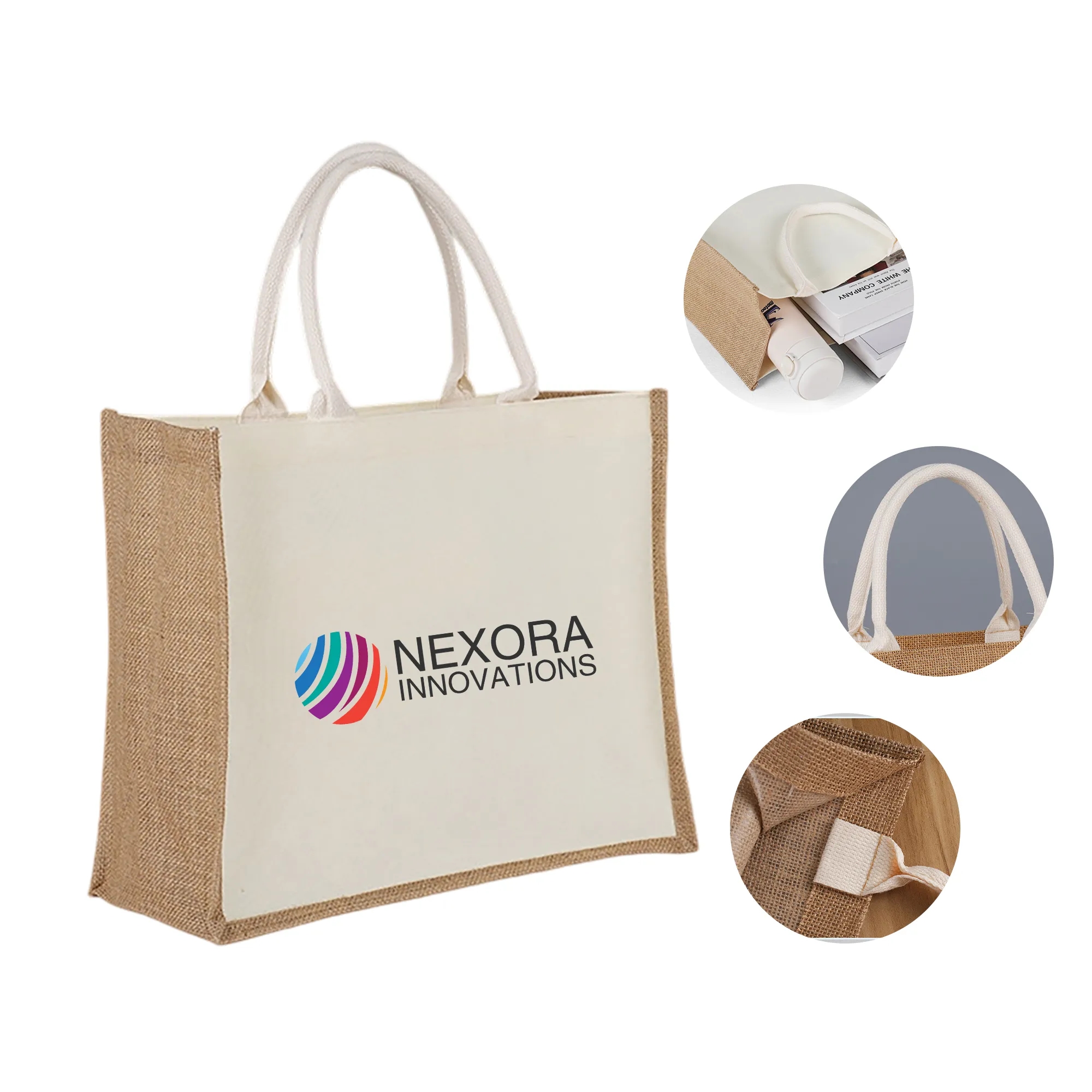 Eco-Friendly Jute Tote Bag with Canvas Panel for Custom Prin, custom tote bag with logo imprint 2