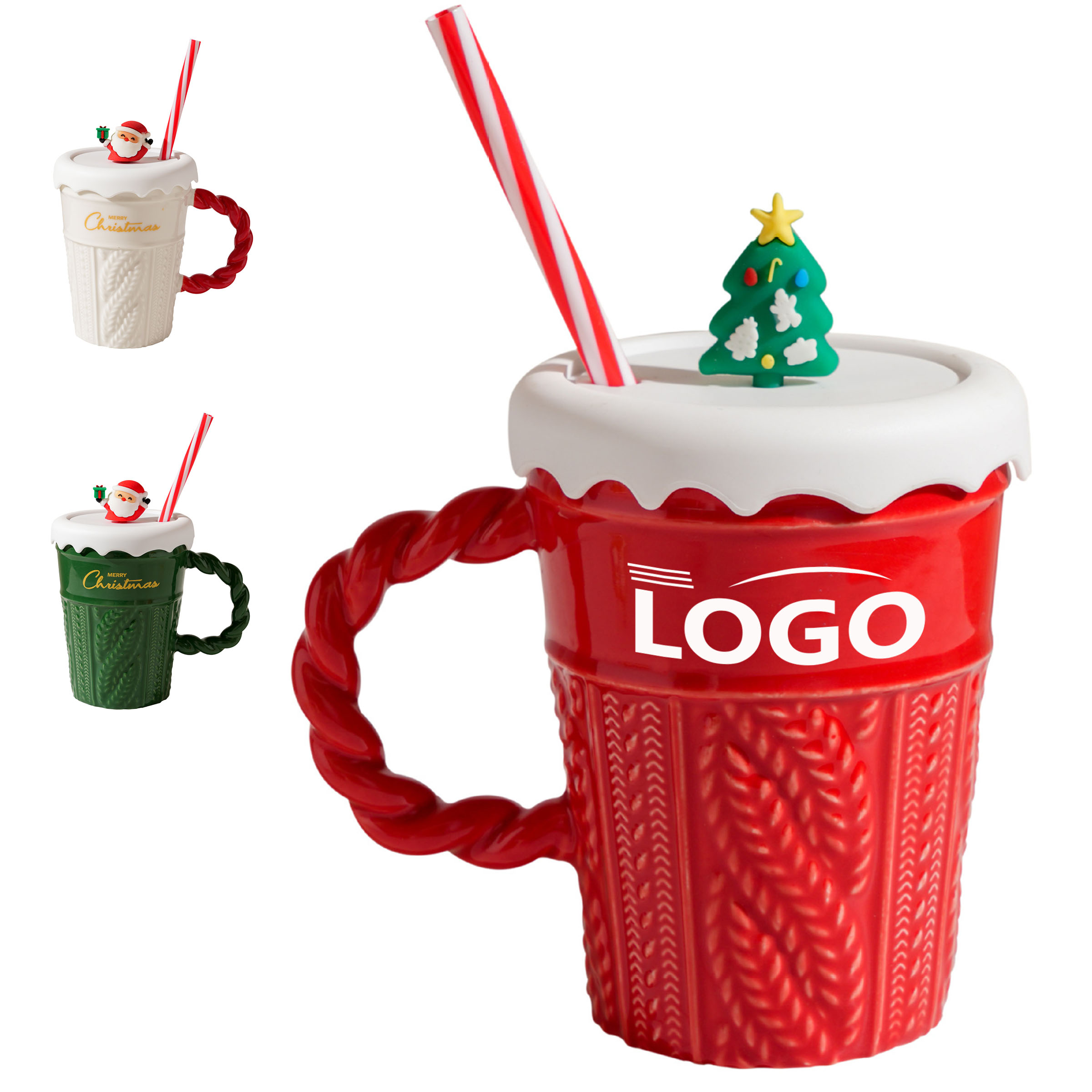 Festive Ceramic Mug with Straw and Lid for Christmas 1