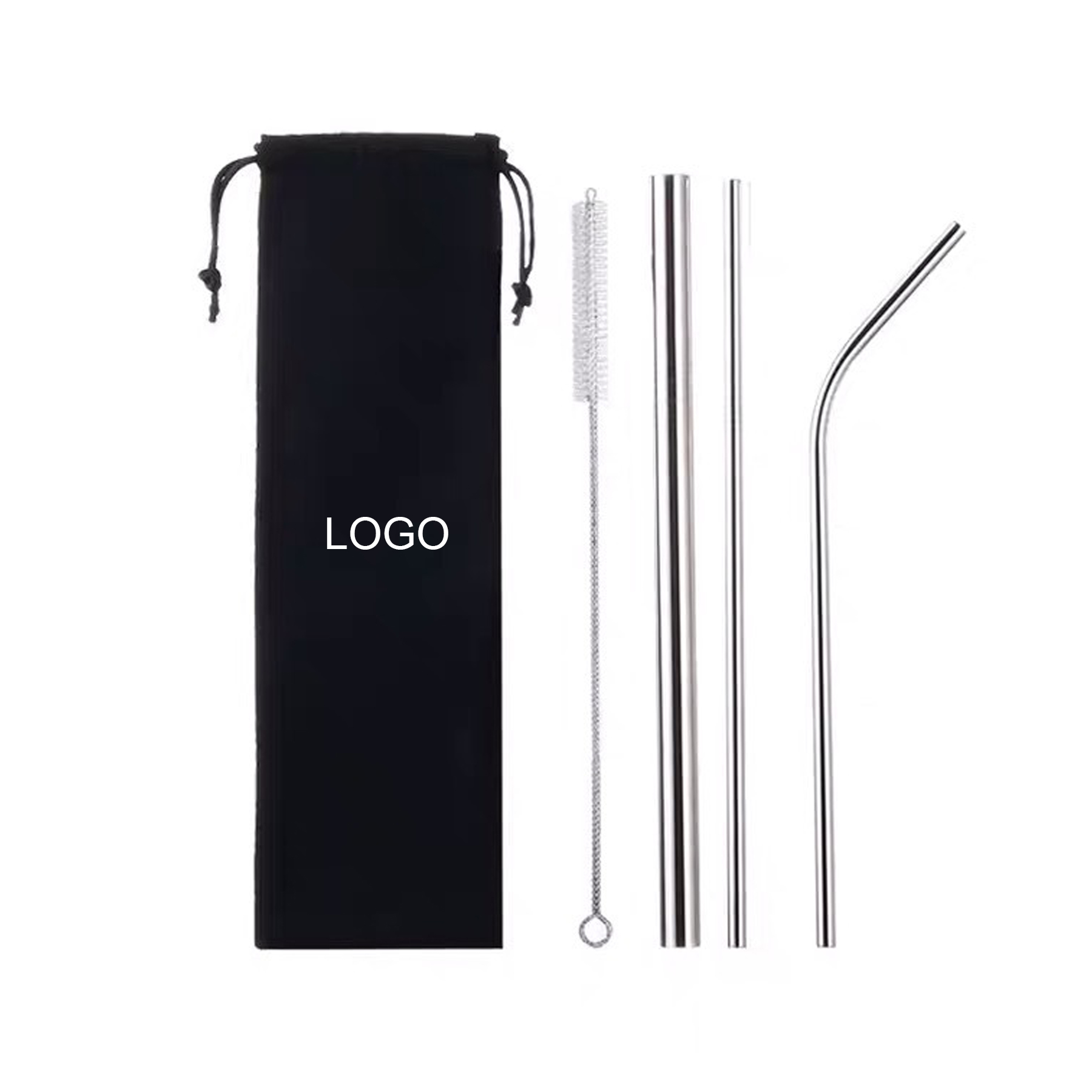 Silver Stainless Steel Straw Set 2