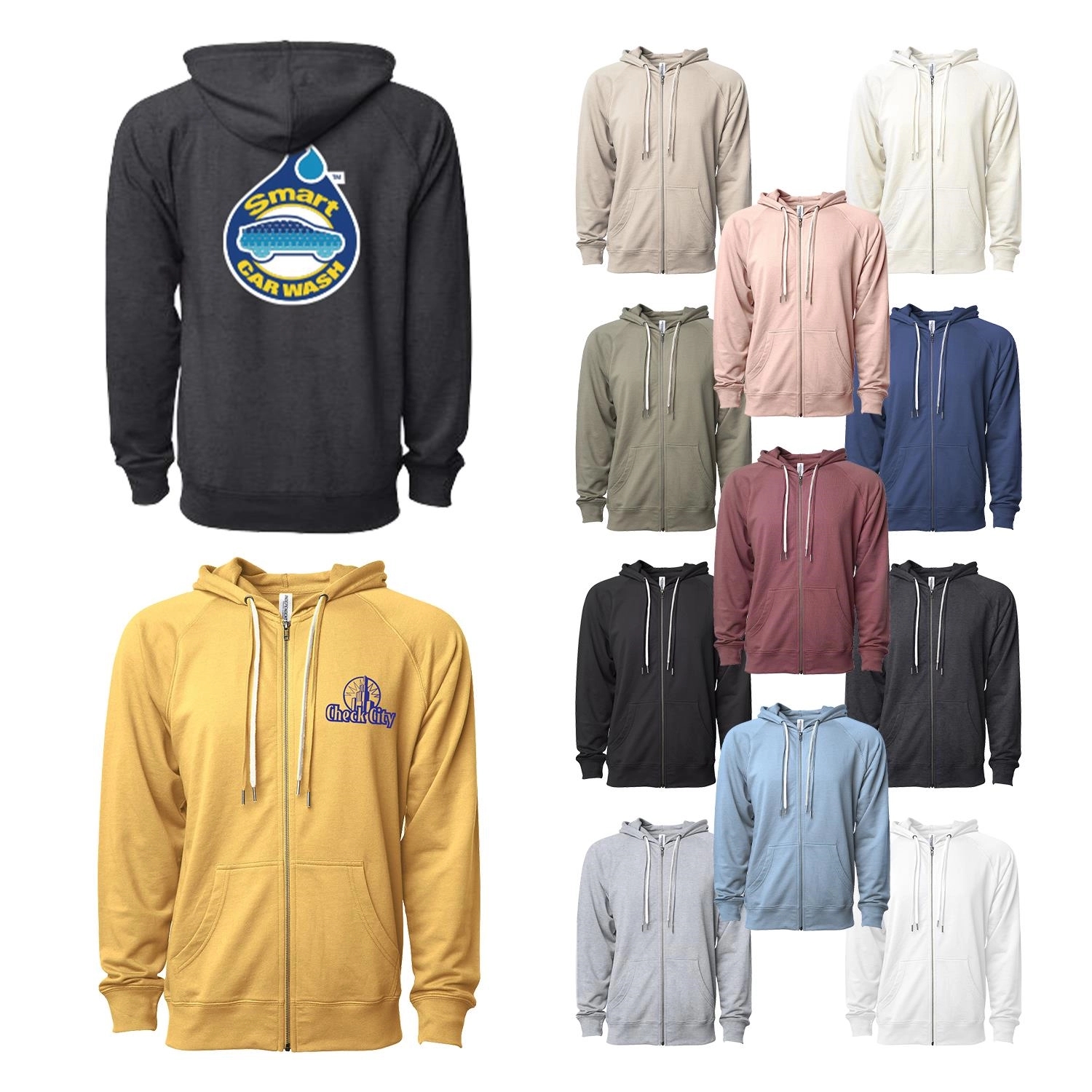 Unisex Lightweight Loopback Terry Zip Hood