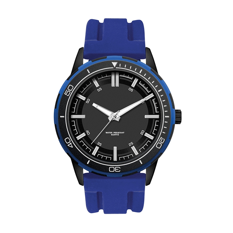 WC9266 43.5MM METAL BLACK CASE, 3 HAND MVMT, BLACK DIAL, BLUE RING, SILICONE STRAP, FLAT MINERAL CRYSTAL, 3 1