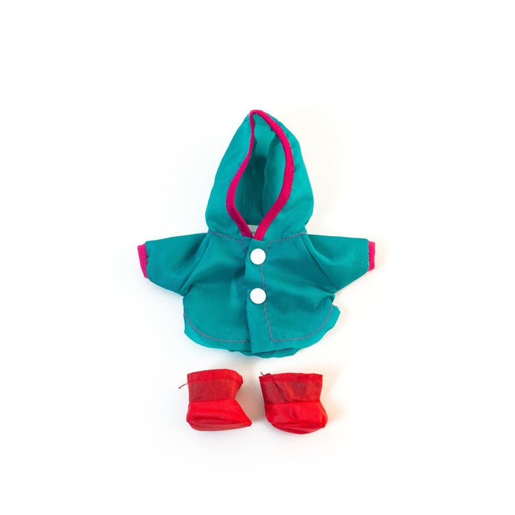 Doll's Raincoat & Boot Sets - Teal/Red 8.25"