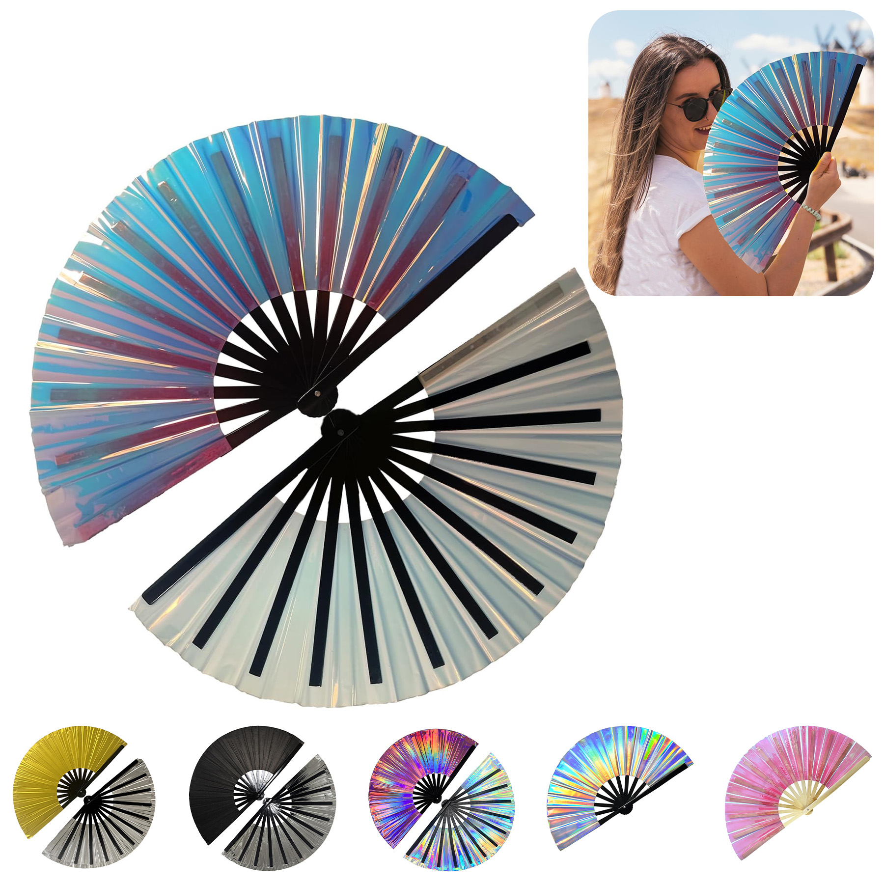 Large Folding Hand Rave Fan 1