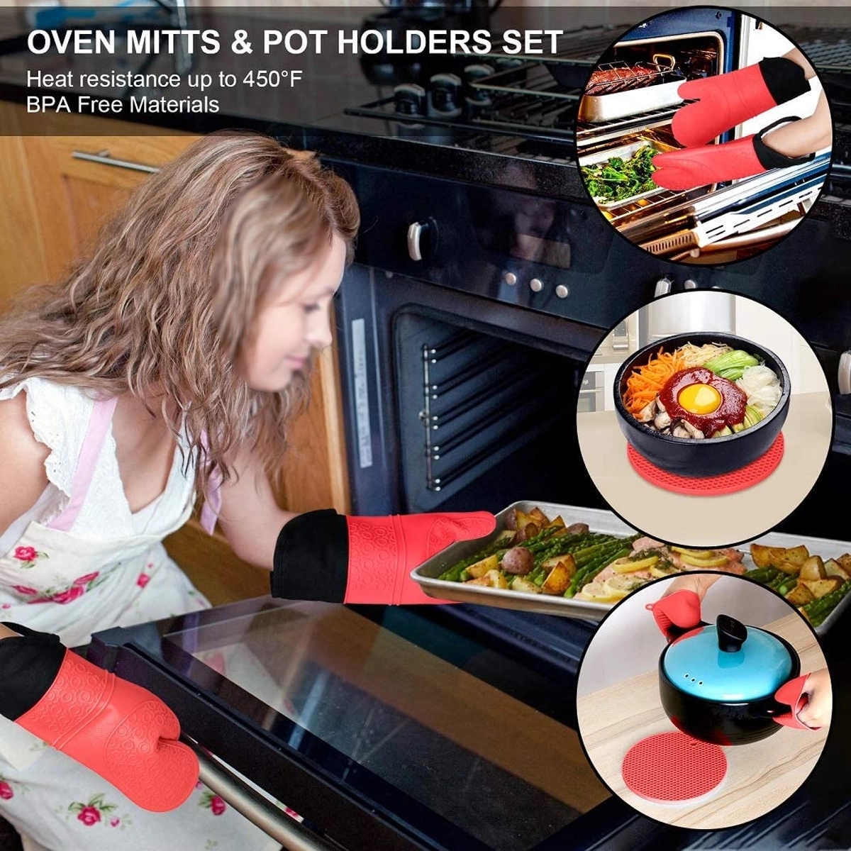 Silicone Oven Mitts And Pot Holders Set 4