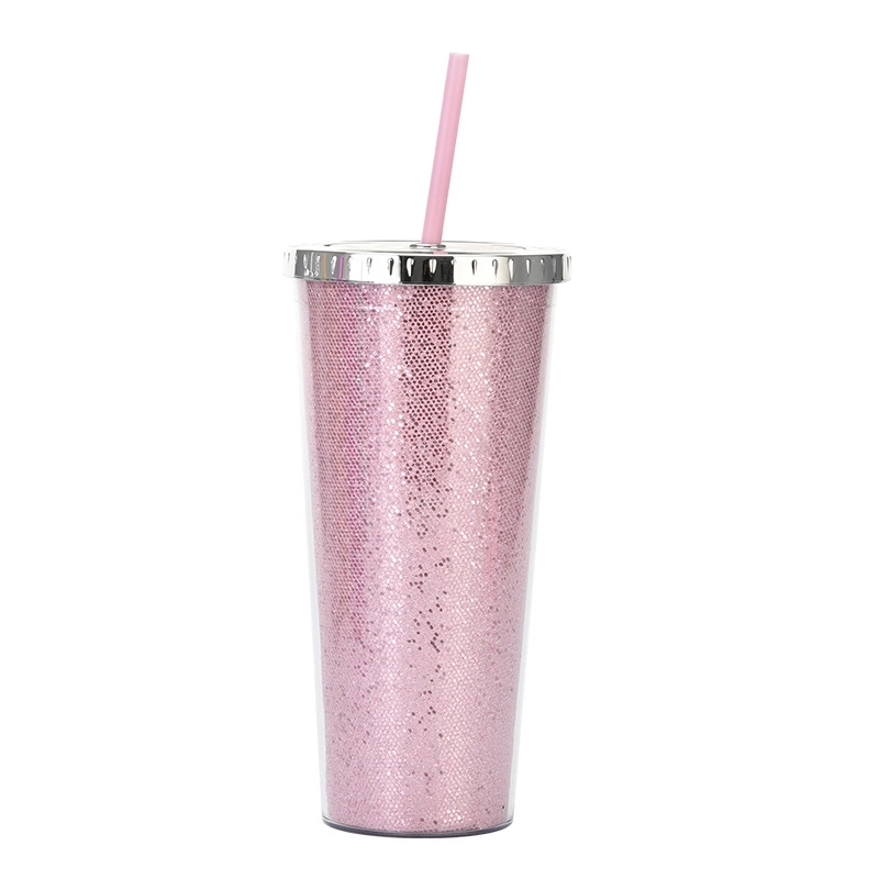 Custom Transparent  AS Plastic Sequin Straw Tumbler 19