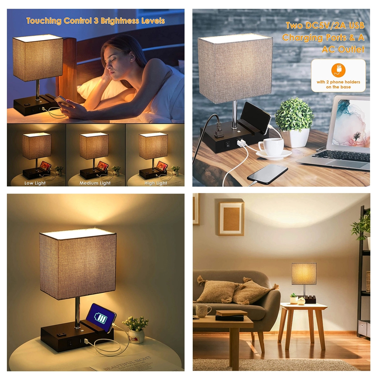 Dimmable Table Lamp With Usb Ports And Outlet 3