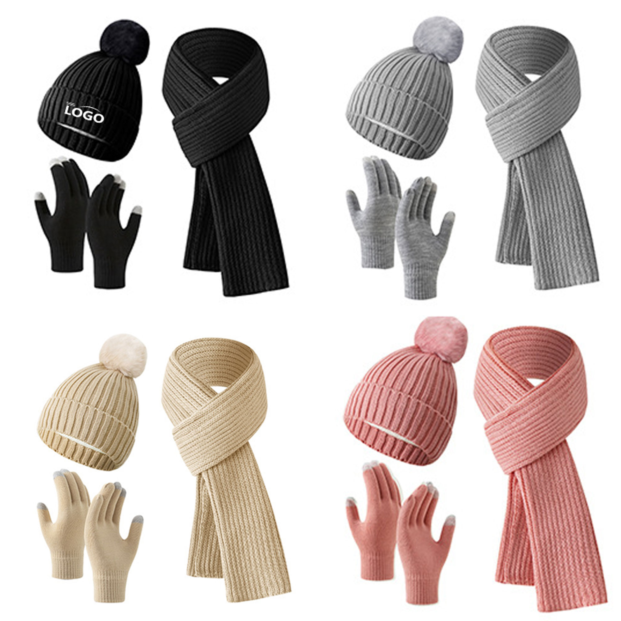 3 PCS Winter Hat Scarf Gloves Set 1