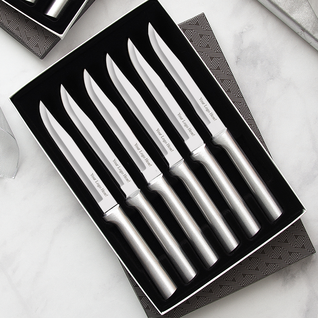 Six Utility/Steak Knives Gift Set w/Silver Handle 2