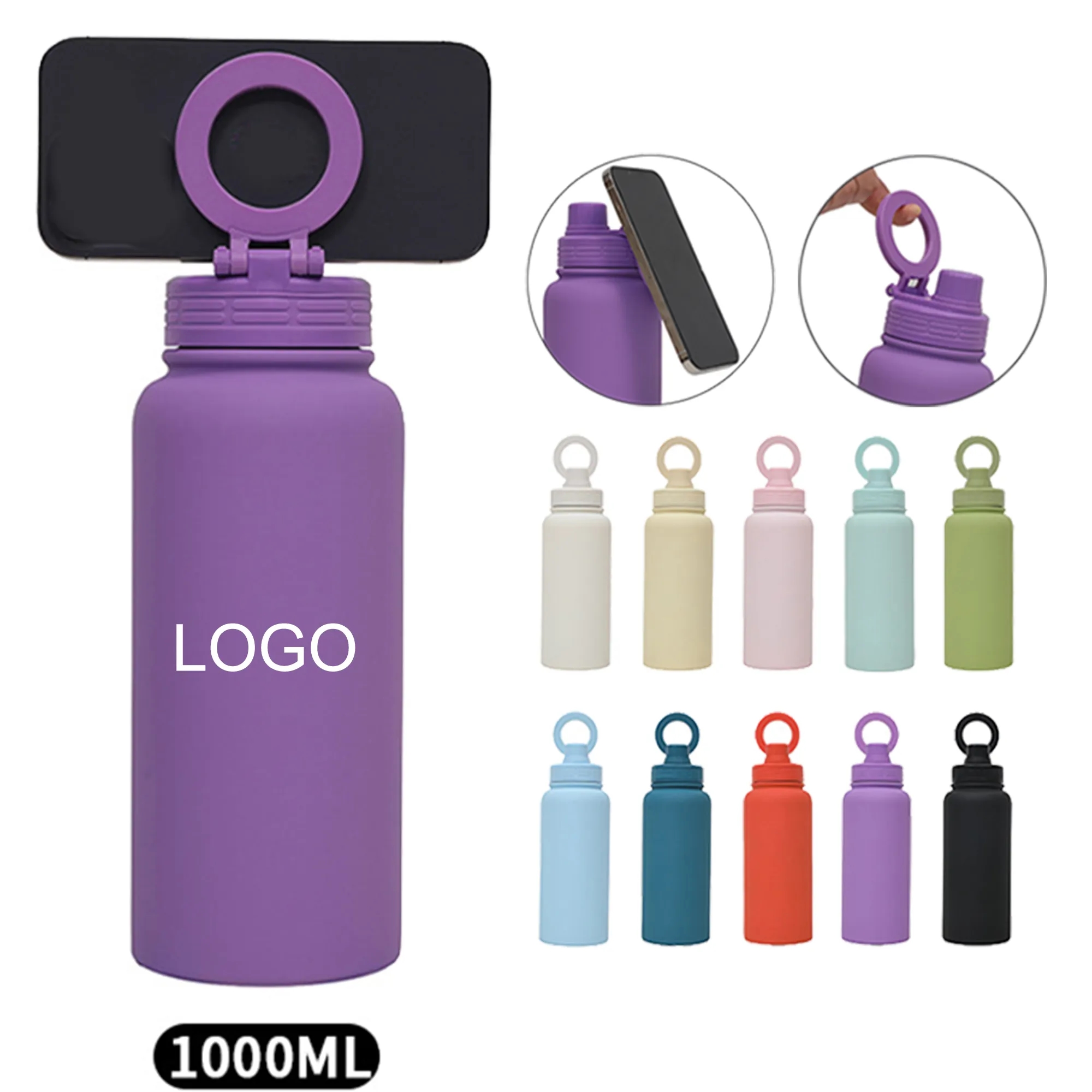 1L Insulated Water Bottle with Phone Holder 2