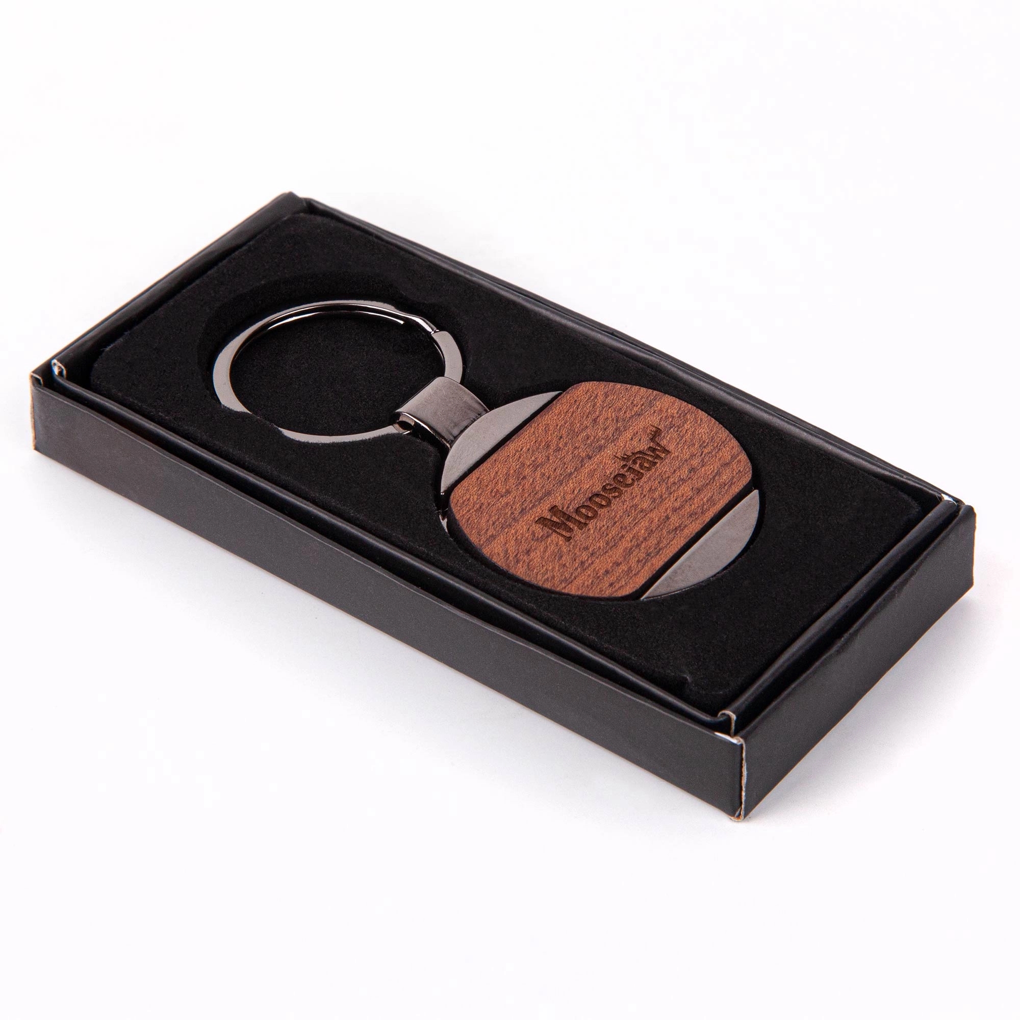 Newcastle Gunmetal & Wood Round Key Chain 5