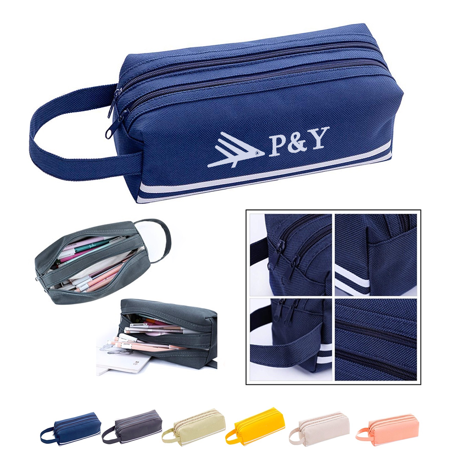 Double Layer Zippered Oxford Pencil Bag 2