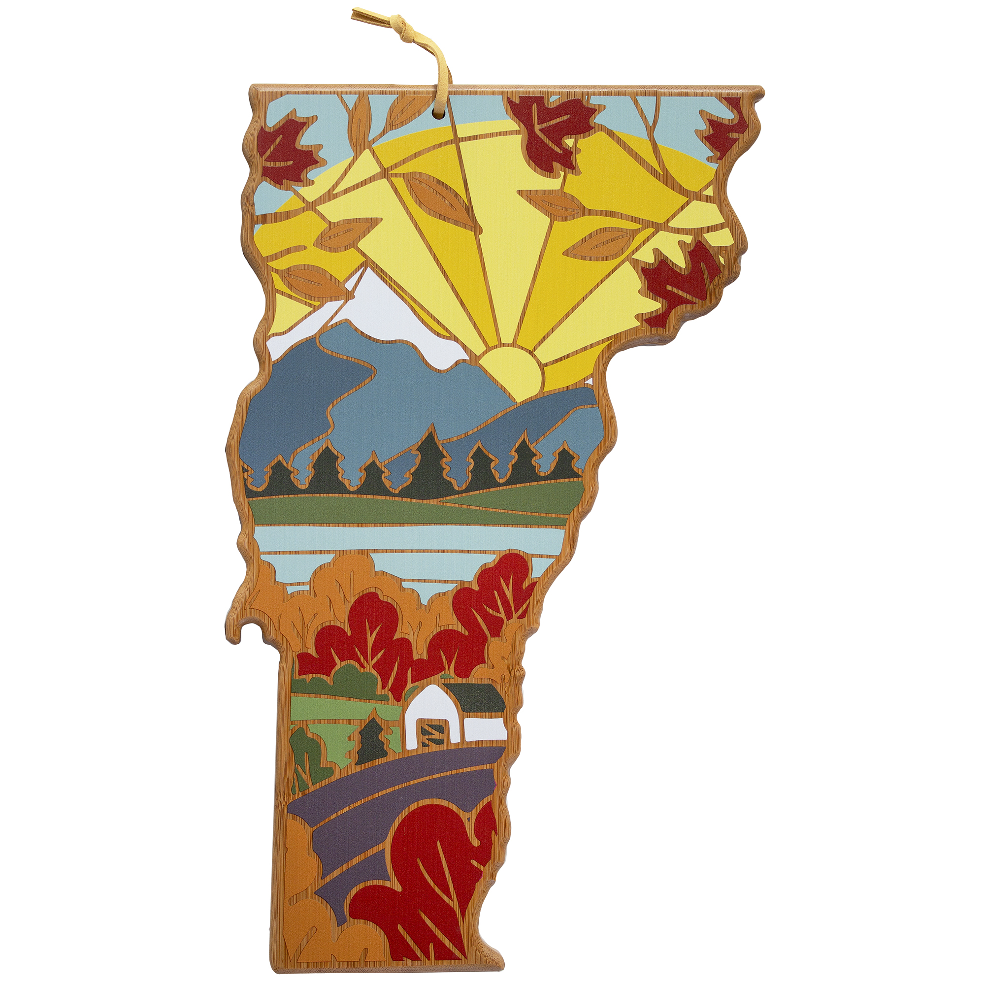 Vermont State Shaped Serving and Cutting Board with Artwork by Summer Stokes