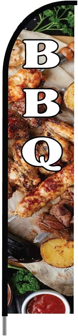 Barbeque BBQ Feather Flag Swooper Banner Pole Kit Outdoor Restaurant and Store Sign Display, 15ft 1