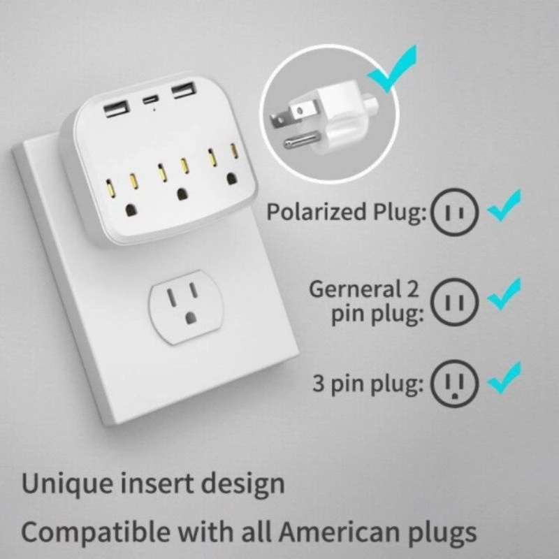 3-Outlet Extender with 3 Usb Power Strip 9