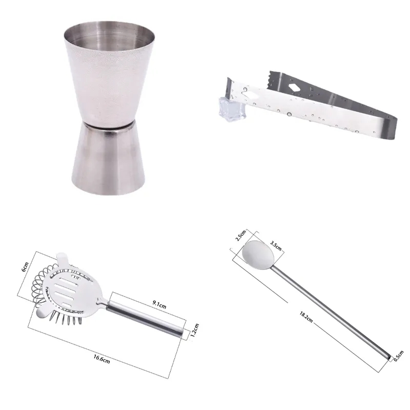 5 PCS Cocktail Shaker Set Stainless Steel 5