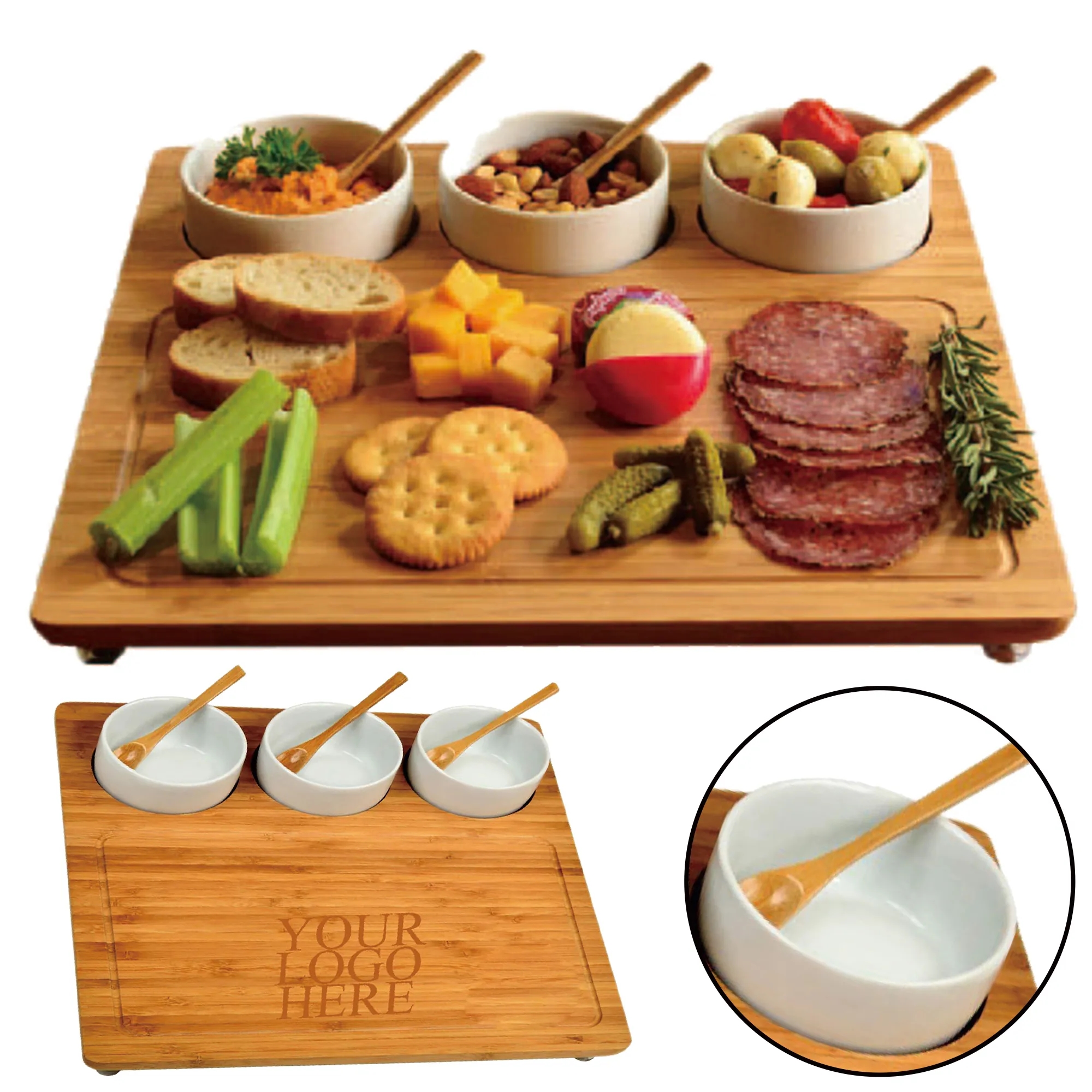 Custom Printed Bamboo Serving Tray With Ceramic Bowl 2