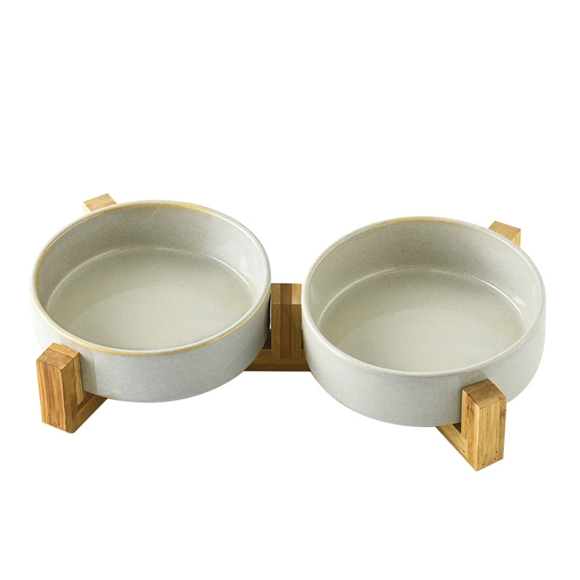 Ceramic Elegant Pet Bowl Set with Sturdy Wood Base 1