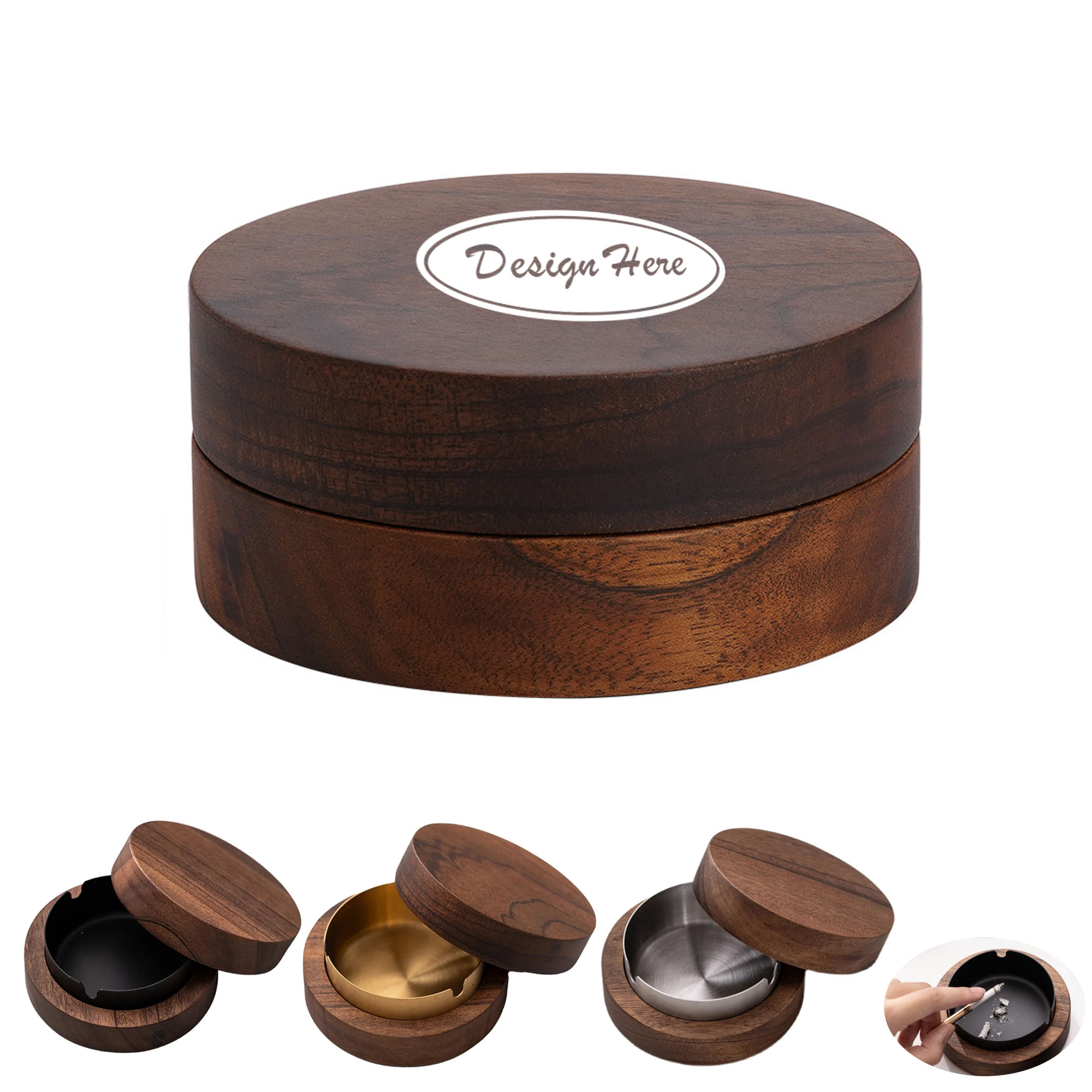 Nordic Walnut Ashtray with Lid for Splash Protection 2