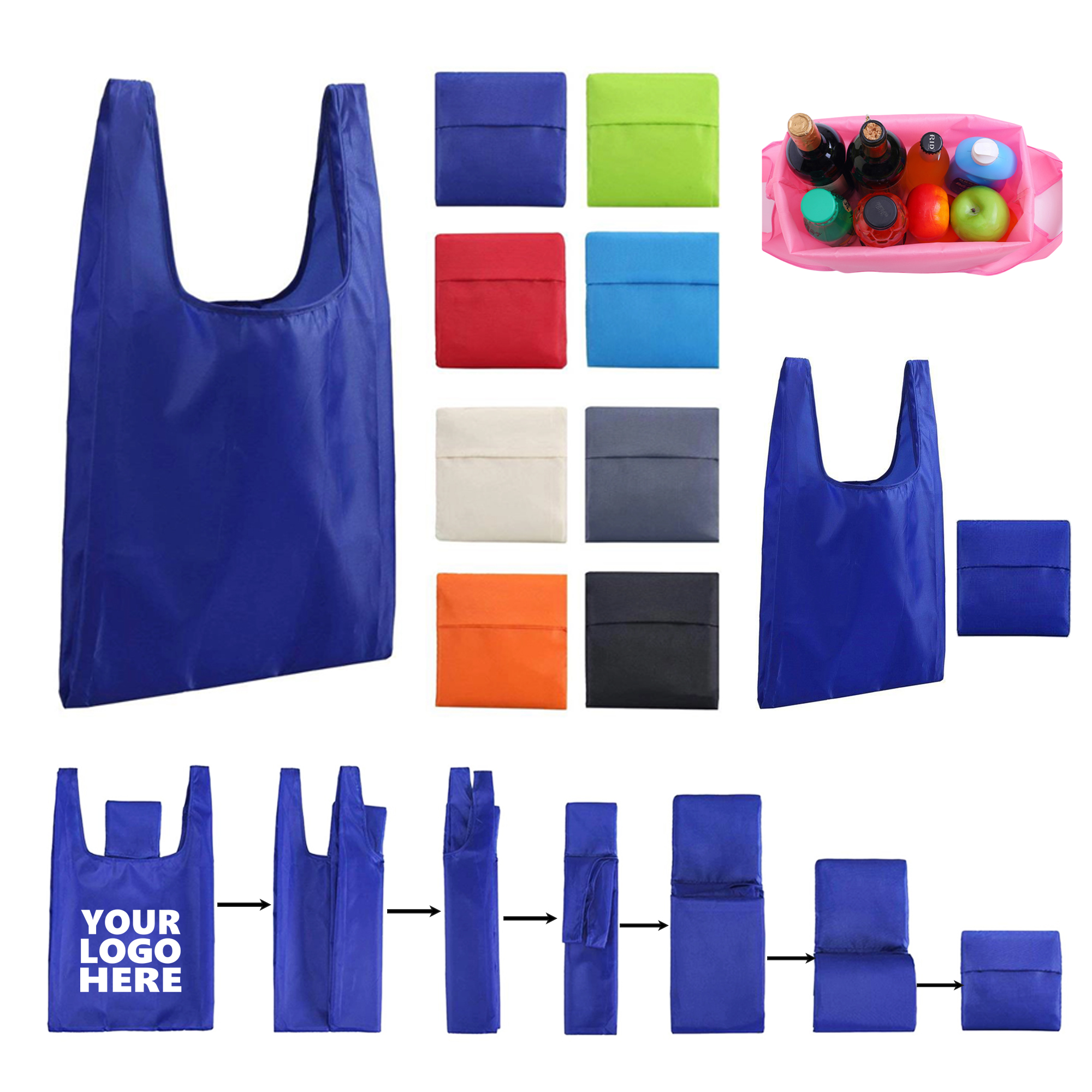 Foldable Waterproof Grocery Tote Bag, custom tote bag with logo imprint 3