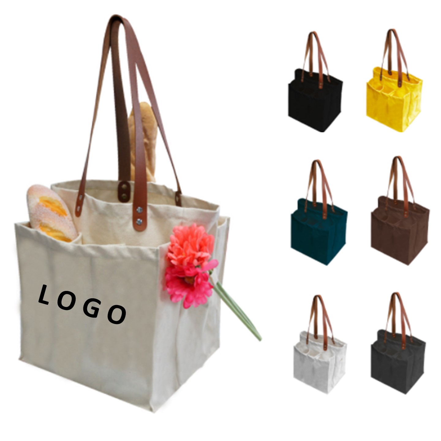 Multi-Pockets Canvas Shopping Tote 1