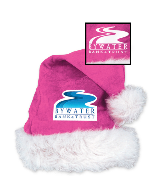 Pink Velvet Santa Hat w/ Plush Trim w/ Custom Direct Screen Print