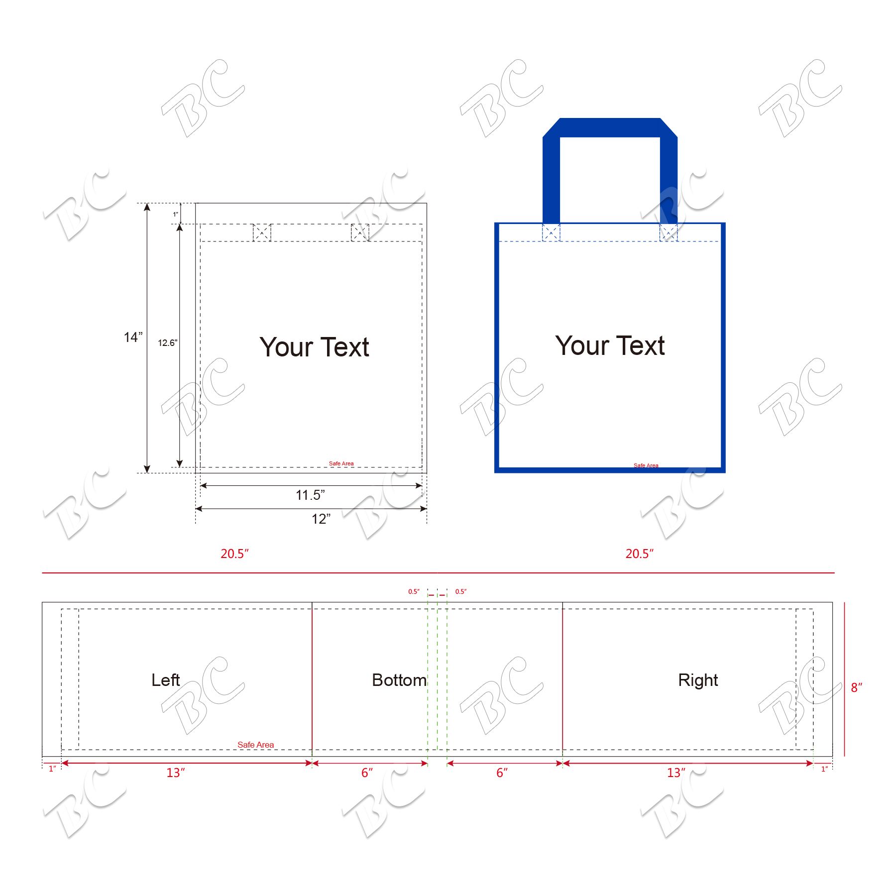 Free Shipping Color Trim Dye Sub TOTE BAGS 2