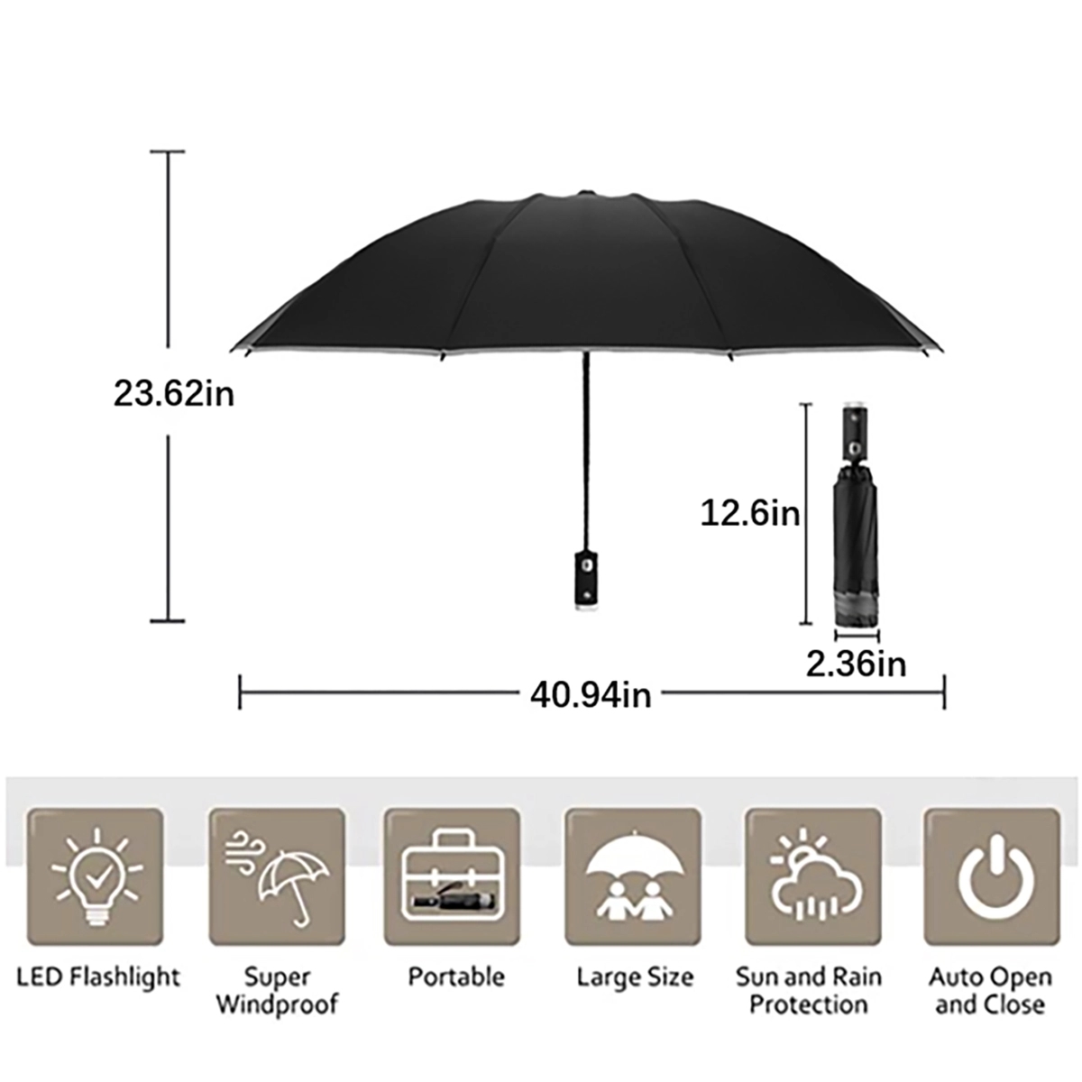 Auto Compact Travel Umbrellas With Led Flashlight 3