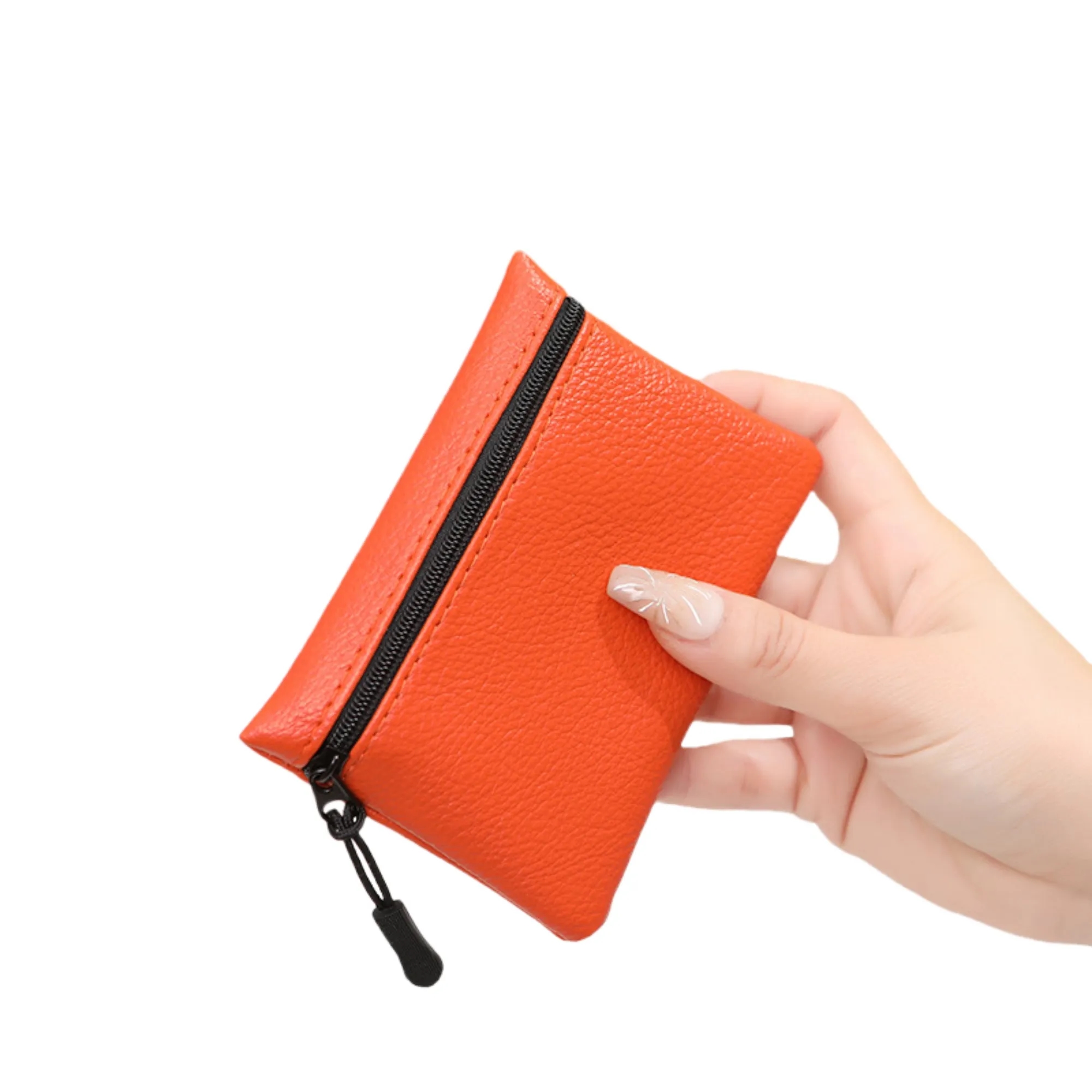 Solid Color Lychee Pattern PU Zip Coin Purse 3