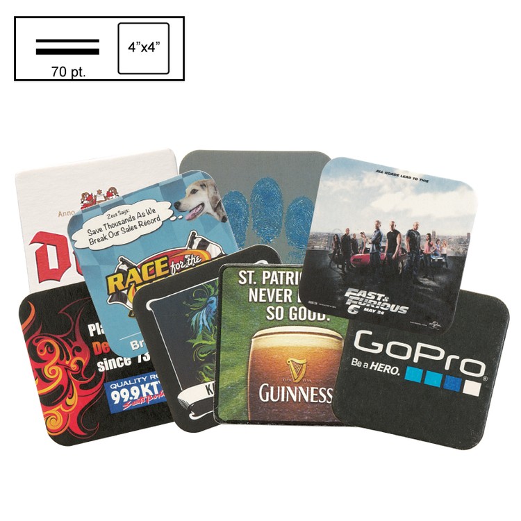 4" Square Medium Weight (70 pt) Pulpboard Coaster w/ 4 Color Process Printing (CMYK)