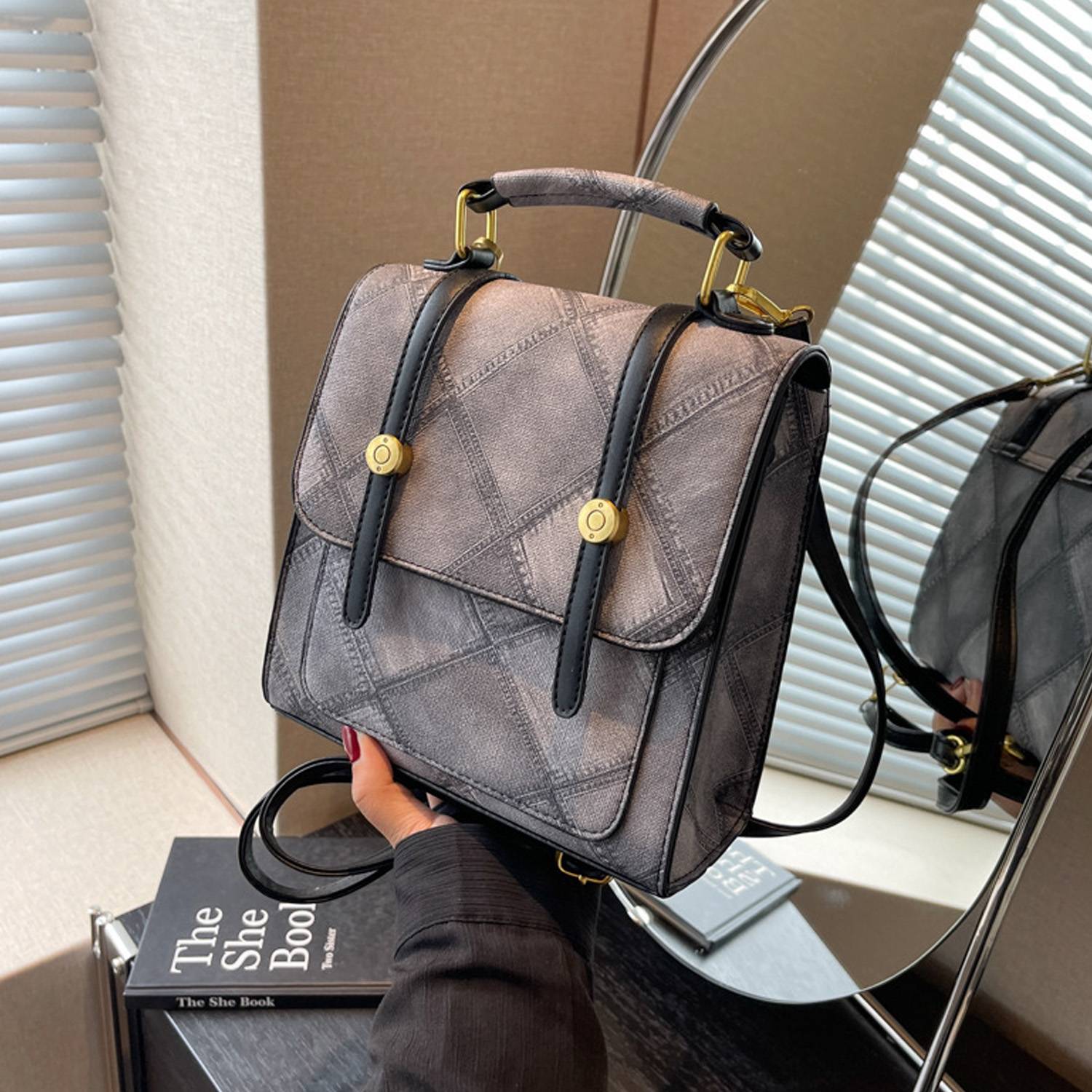 PU Leather Portable trend multi-functional small backpack 3