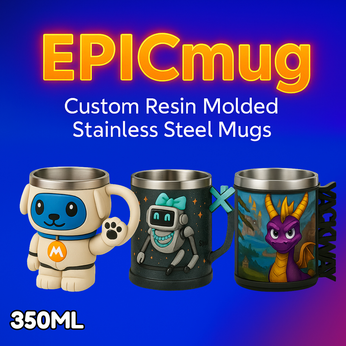 EpicMug Customizable Resin Molded Exterior Mug - Stainless Steel 350ML 30