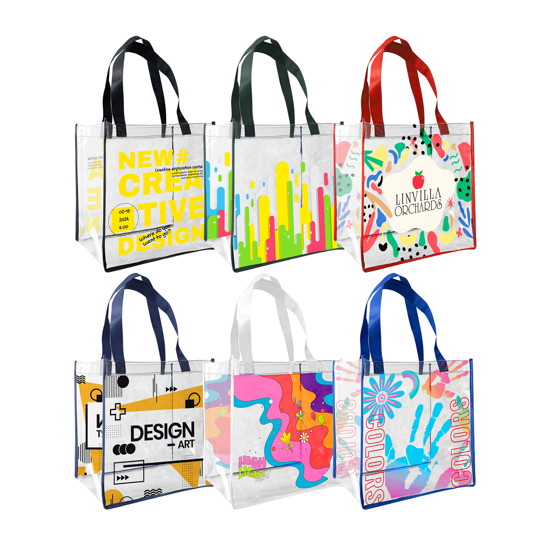 Free Shipping 25C Clear Vinyl Tote Bag with 20" Webbing Handles-with Full Color Printing 9