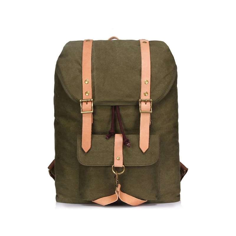 Vintage Canvas Leather  Drawstring Backpack 3