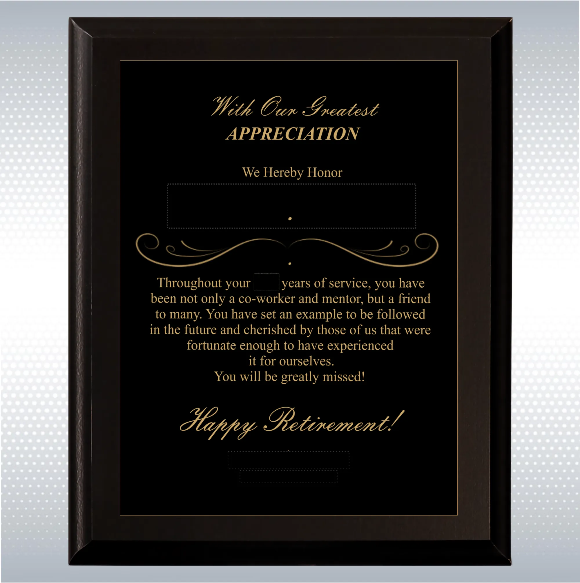 Black Matte Retirement Gift Award Plaque 14
