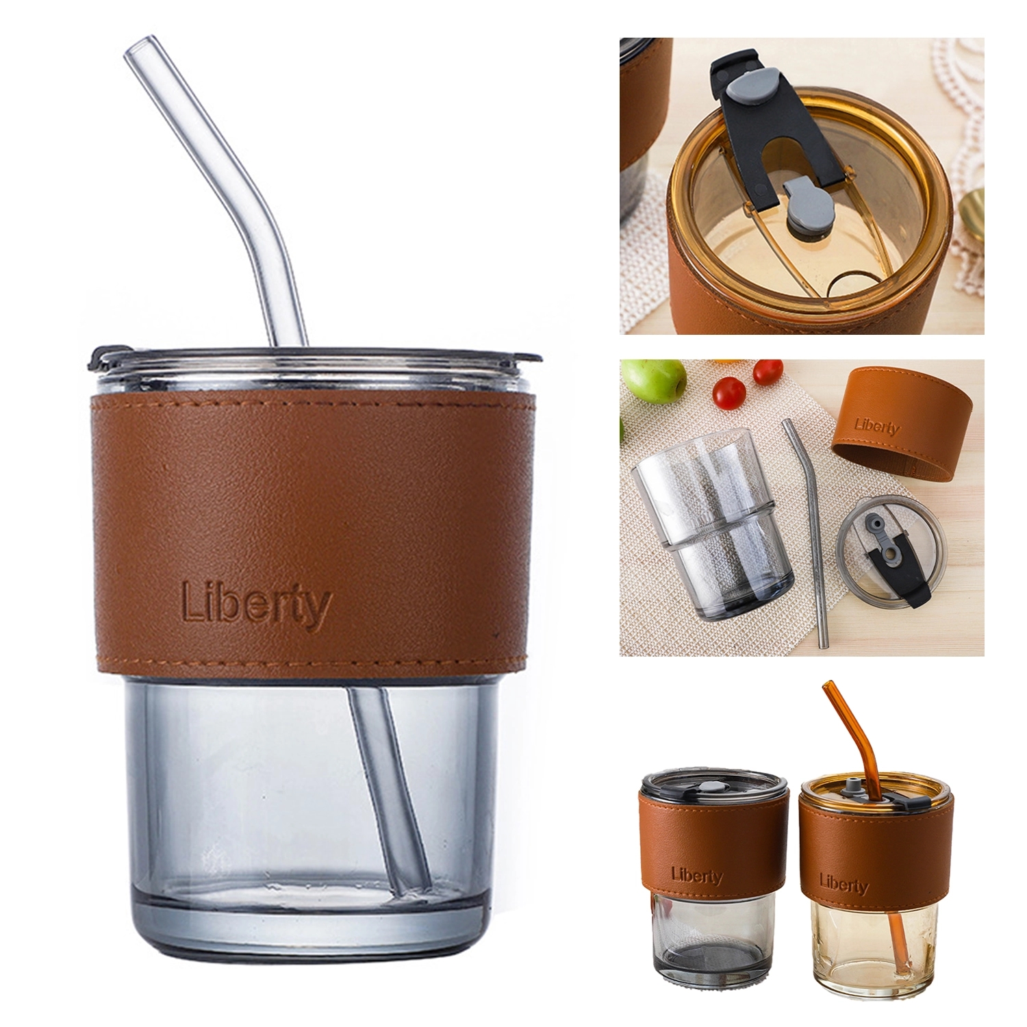 15Oz Glass Insulated Travel Tumblers With Lid And Straw 2
