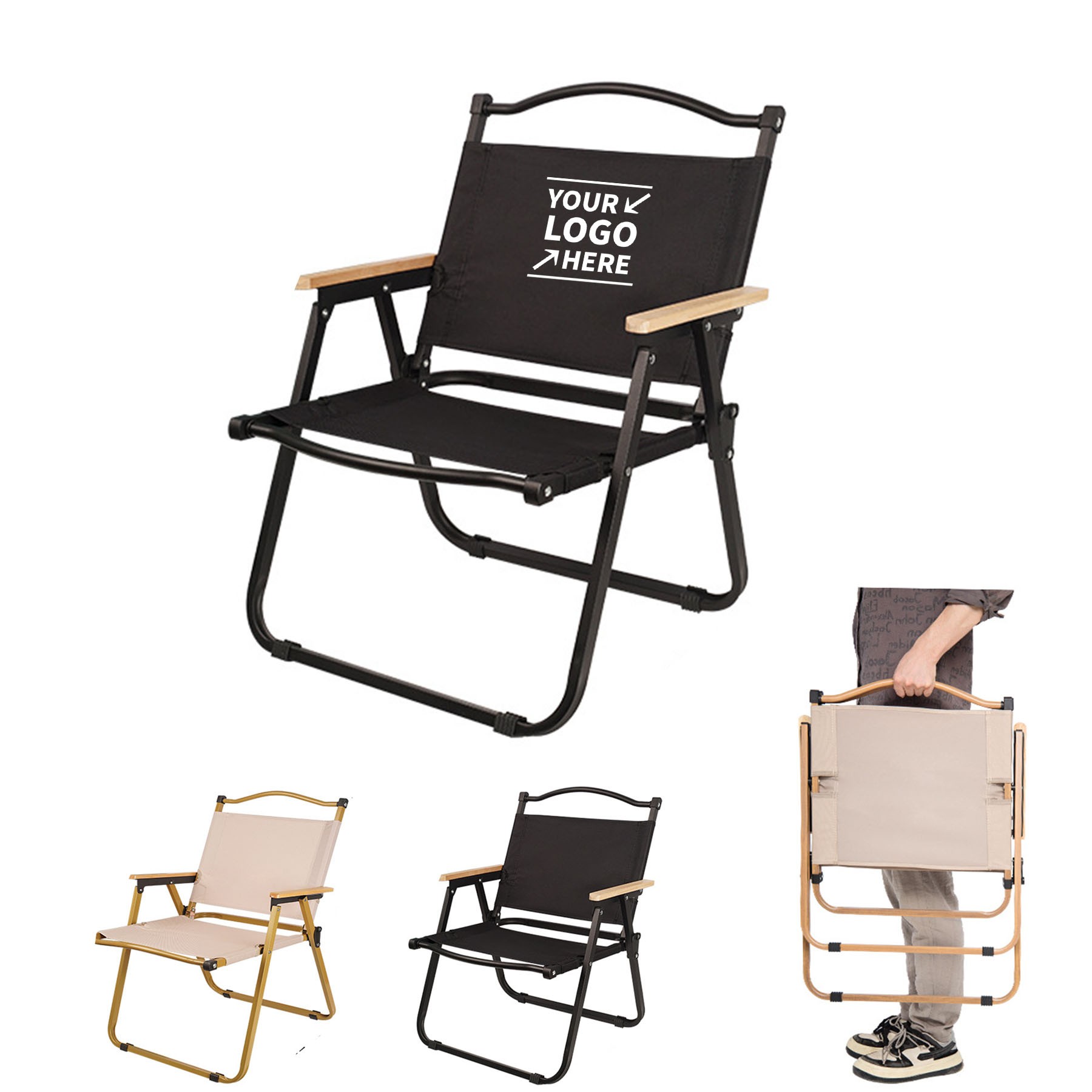 Portable Camping Folding Chair With Wooden Armrest 1