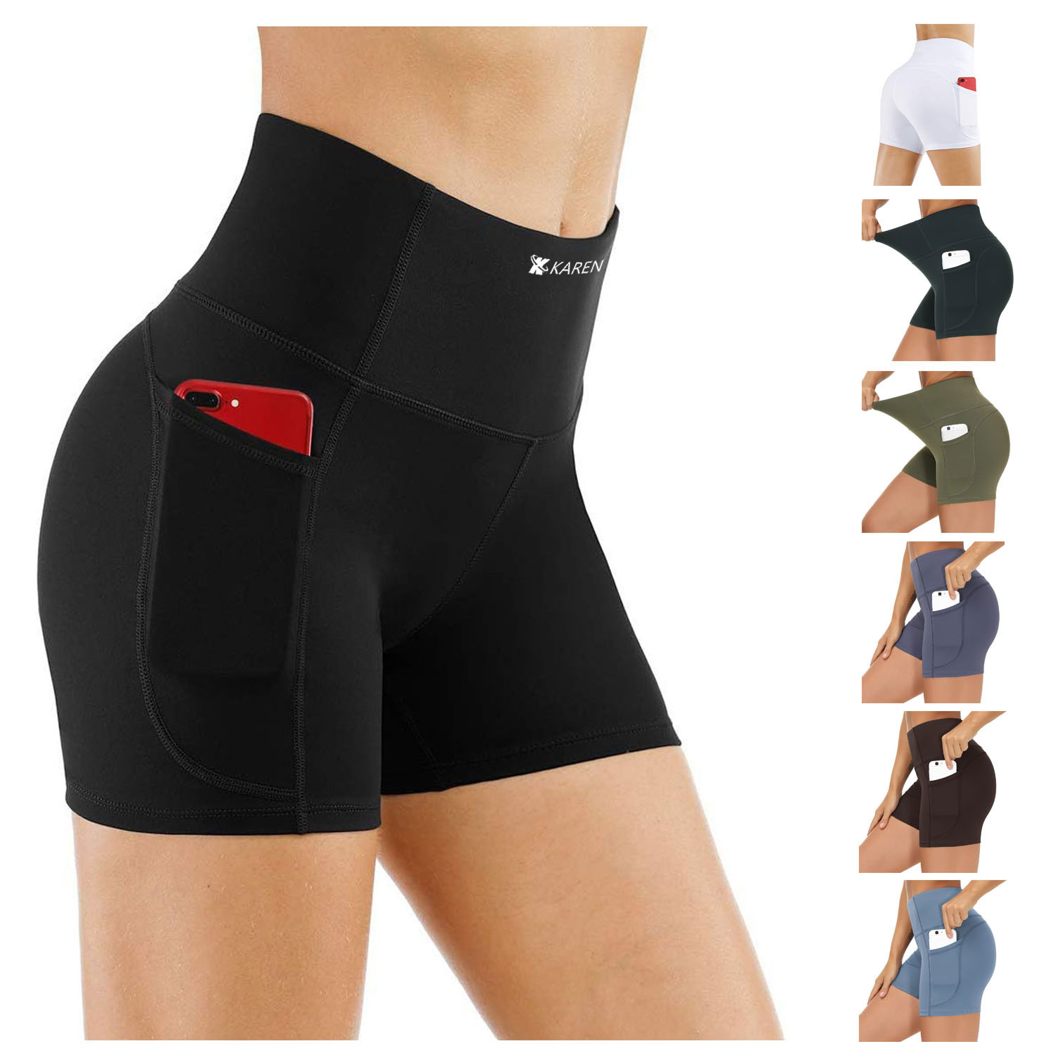 High Waist Breathable Polyester Workout Shorts w/ Pockets 7