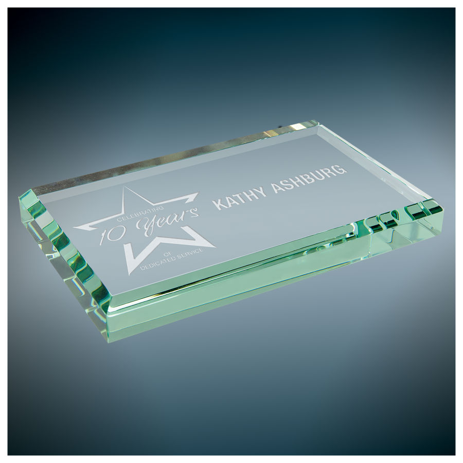 4" x 2 1/2" x 1/2" Jade Glass Paperweight Award
